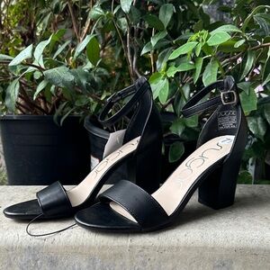 Black Ankle Strap Block Heels